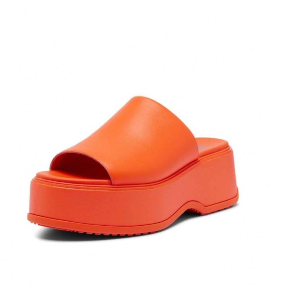 Sorel Dayspring Platform Slide Womens 8 Orange Excellent Leather NL5082-862